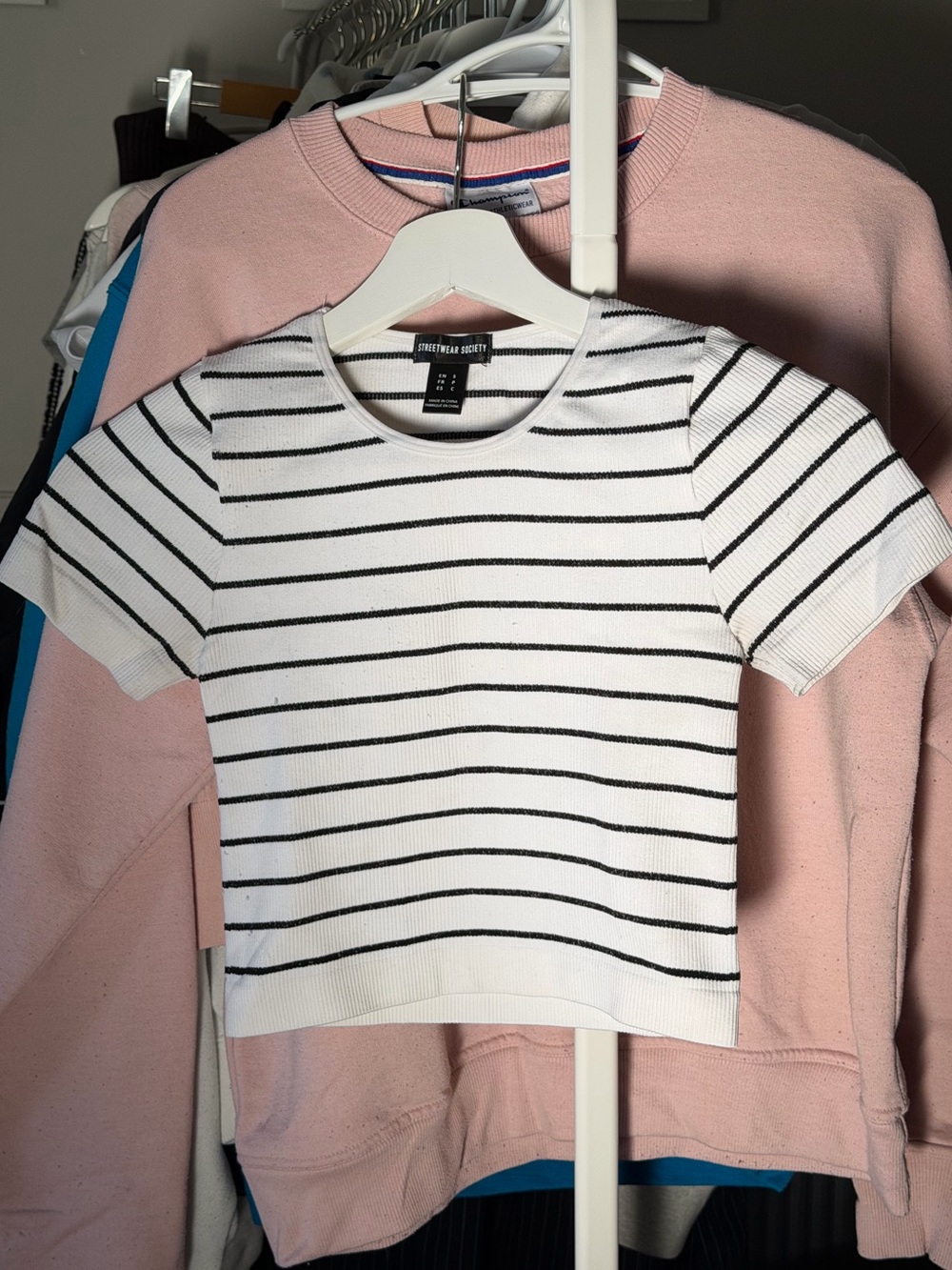 Streetwear Society White & Black Striped Short Sleeve Knit Tee
